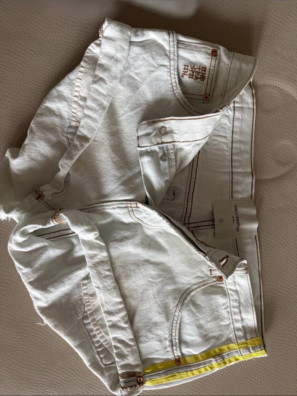 One teaspoon White Denim Shorts with Yellow Side Stripe 29